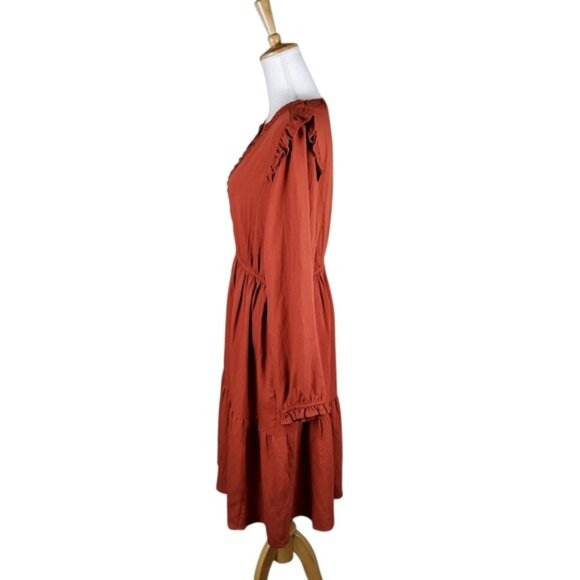 DownEast Elora Long Sleeve Dress In Red Ochre Size XL - Picture 2 of 9